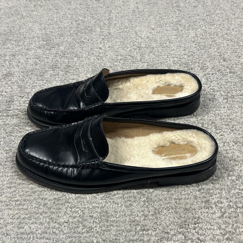 GH Bass Wynn Weejuns Mules Womens 8 Penny Loafers Flats Patent Leather Shearling